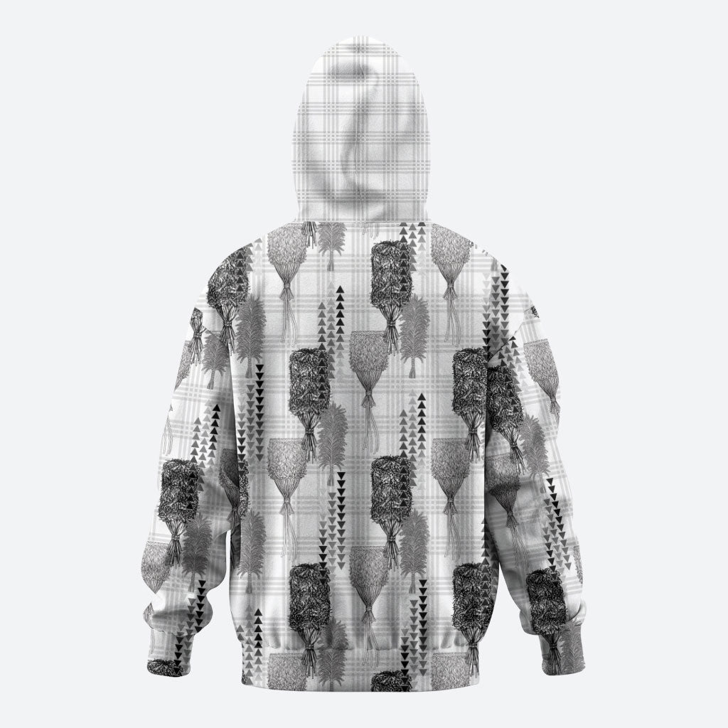 Aloha Hawaii Vintage Kahili Pa'a Lima Hoodie Palaka Print Hinahina