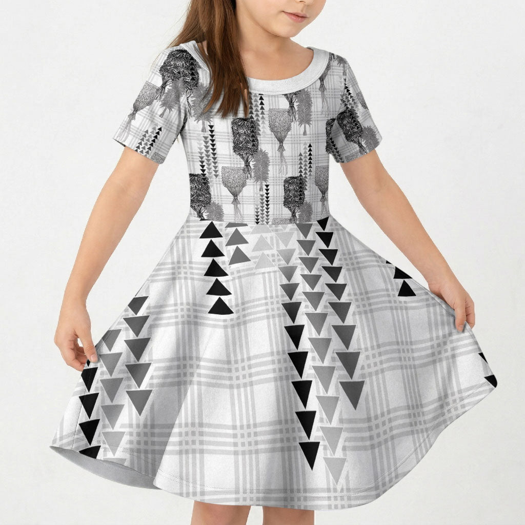 Aloha Hawaii Vintage Kahili Pa'a Lima Kid Short Sleeve Dress Palaka Print Hinahina