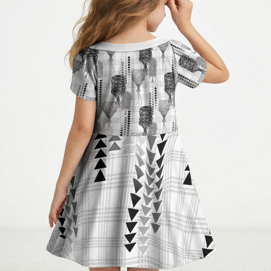 Aloha Hawaii Vintage Kahili Pa'a Lima Kid Short Sleeve Dress Palaka Print Hinahina