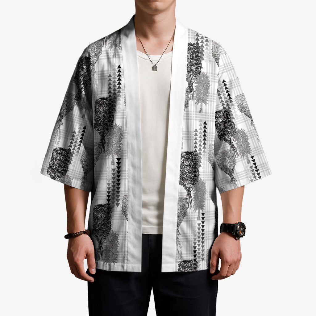Aloha Hawaii Vintage Kahili Pa'a Lima Kimono Palaka Print Hinahina