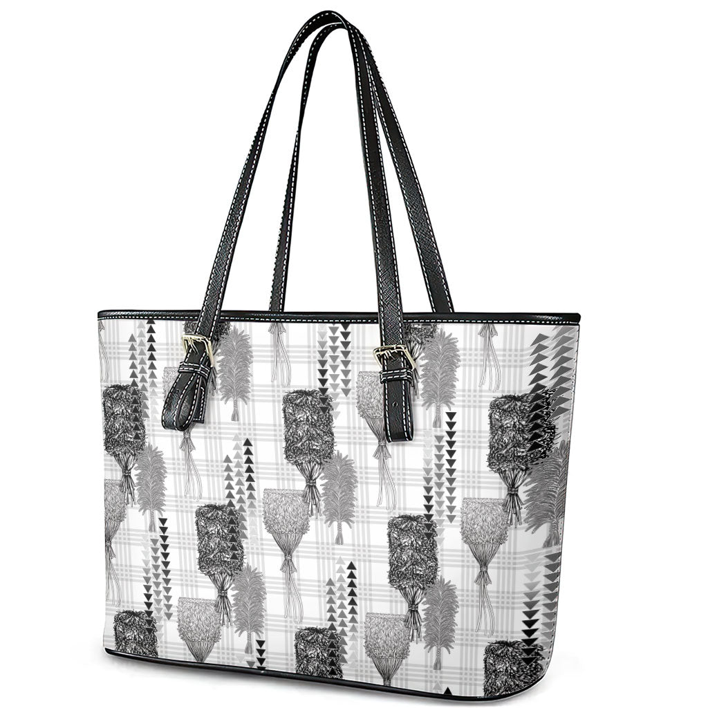Aloha Hawaii Vintage Kahili Pa'a Lima Leather Tote Bag Palaka Print Hinahina