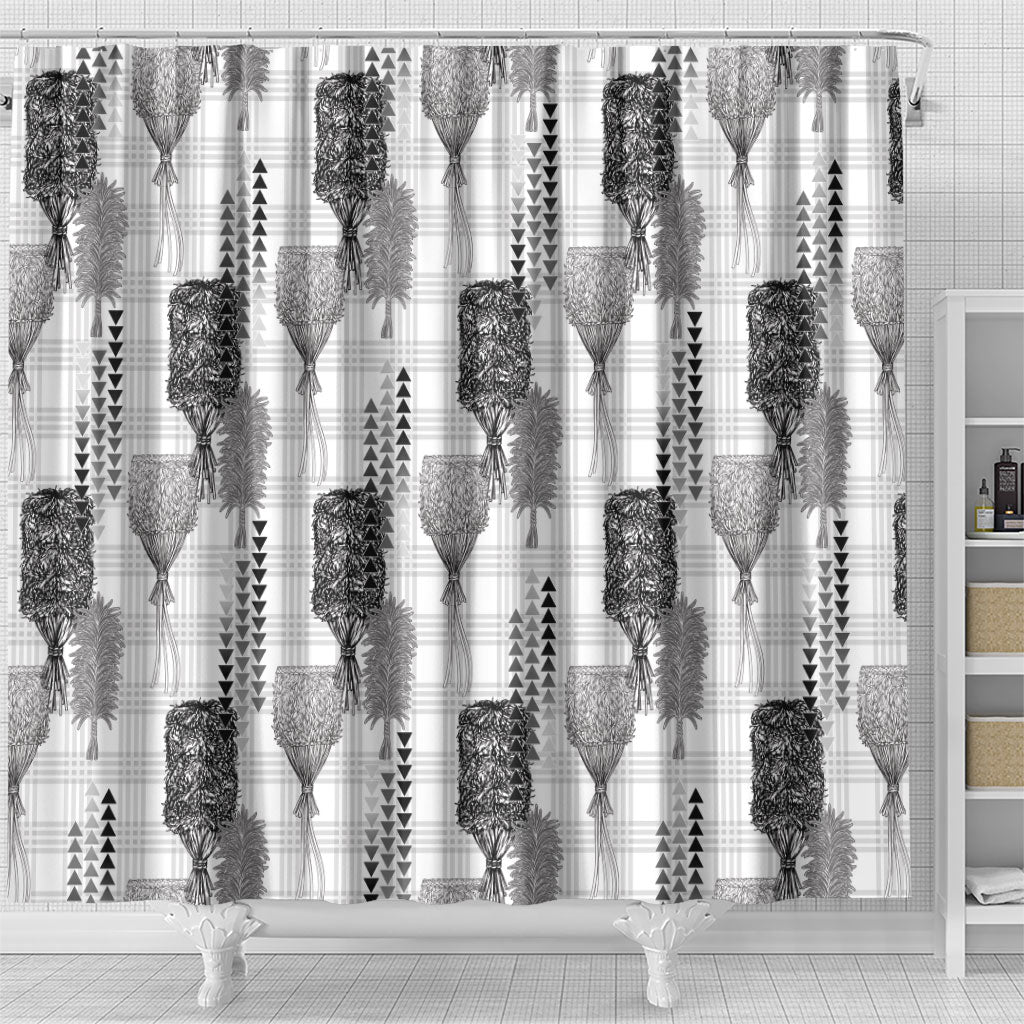 Aloha Hawaii Vintage Kahili Pa'a Lima Shower Curtain Palaka Print Hinahina