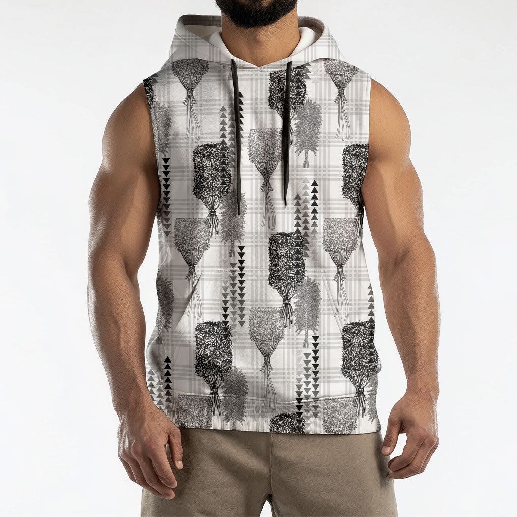 Aloha Hawaii Vintage Kahili Pa'a Lima Sleeveless Hoodie Palaka Print Hinahina