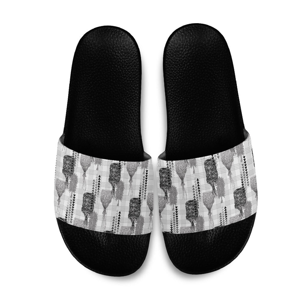 Aloha Hawaii Vintage Kahili Pa'a Lima Slide Sandals Palaka Print Hinahina LT7 Gray - Polynesian Pride