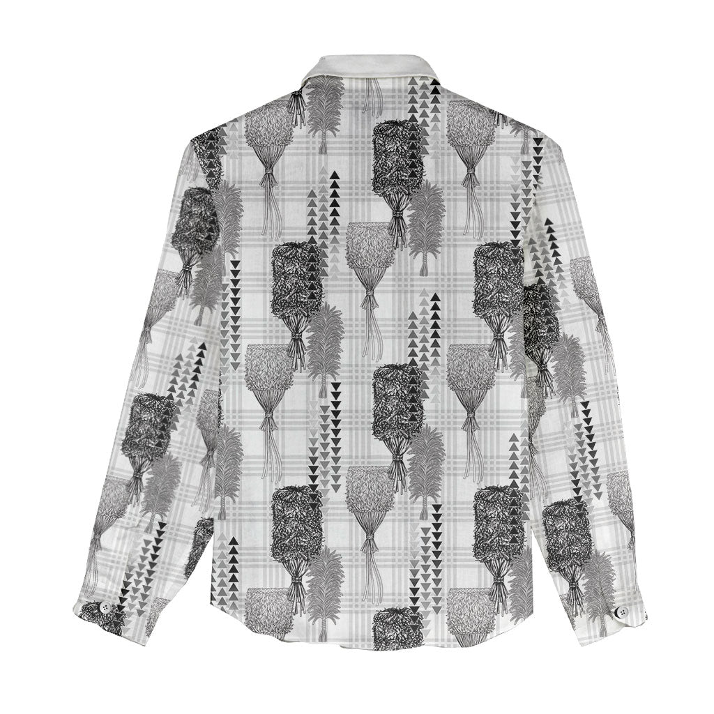 Aloha Hawaii Vintage Kahili Pa'a Lima Women Casual Shirt Palaka Print Hinahina
