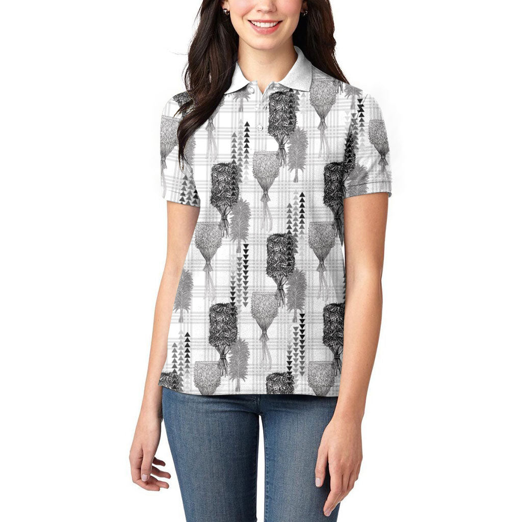 Aloha Hawaii Vintage Kahili Pa'a Lima Women Polo Shirt Palaka Print Hinahina