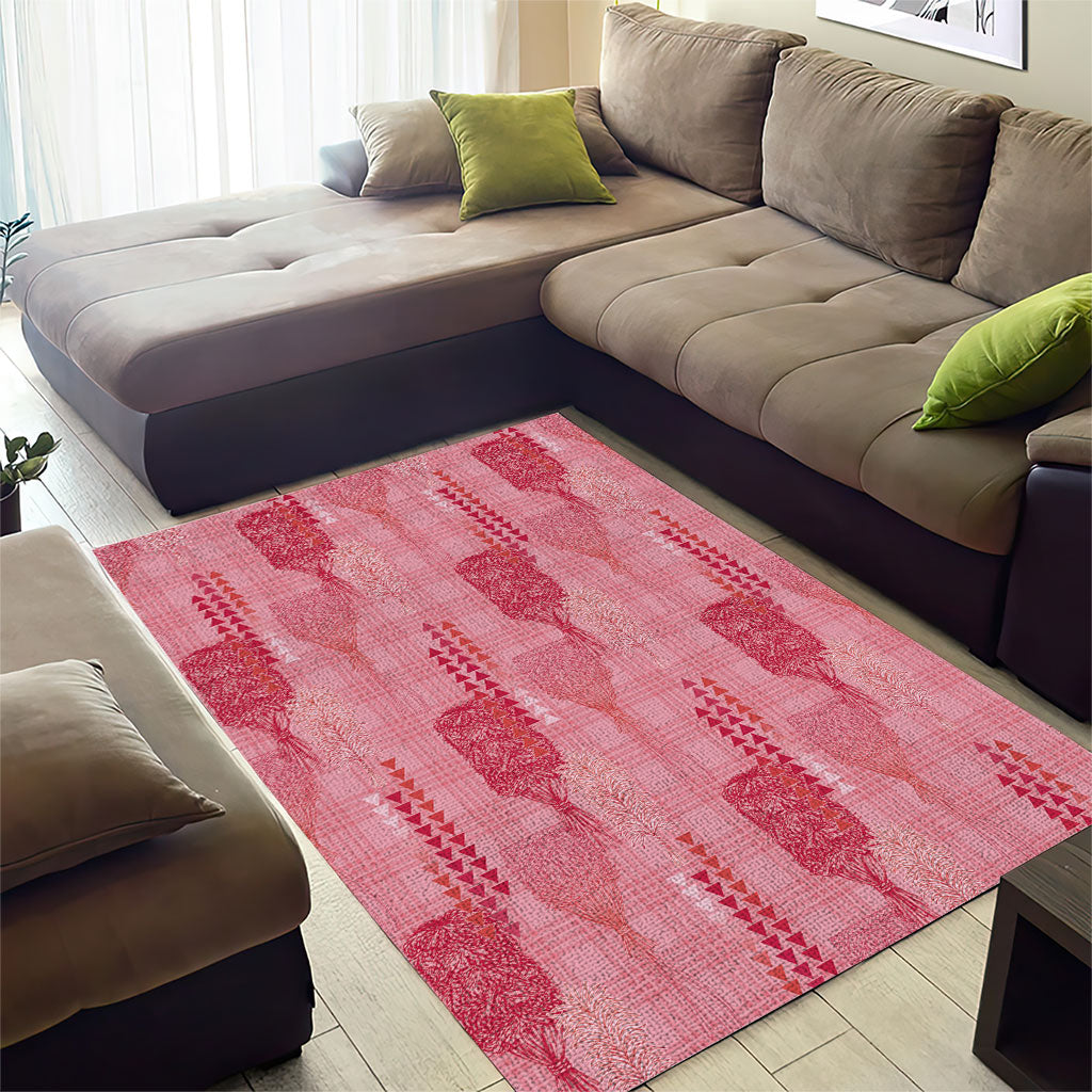 Aloha Hawaii Vintage Kahili Pa'a Lima Area Rug Palaka Print Berry Pink