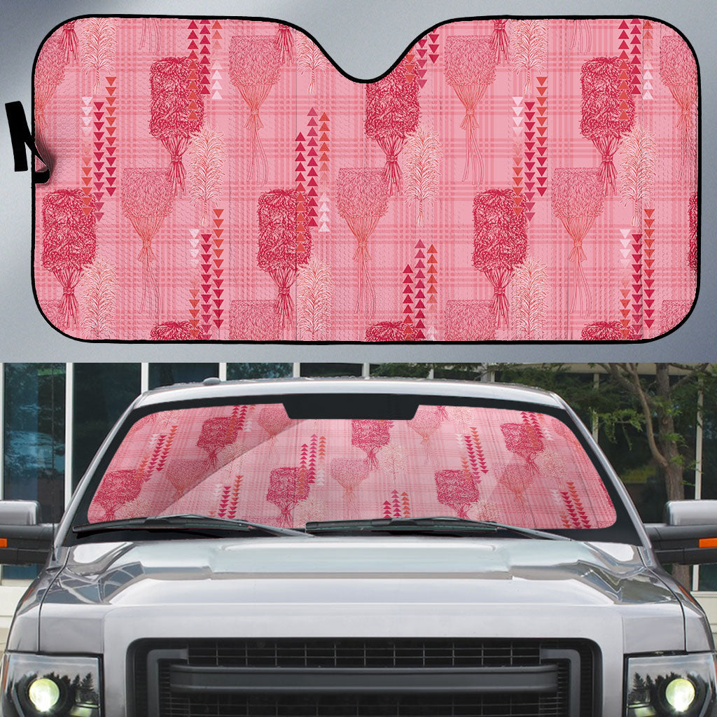 Aloha Hawaii Vintage Kahili Pa'a Lima Auto Sun Shade Palaka Print Berry Pink