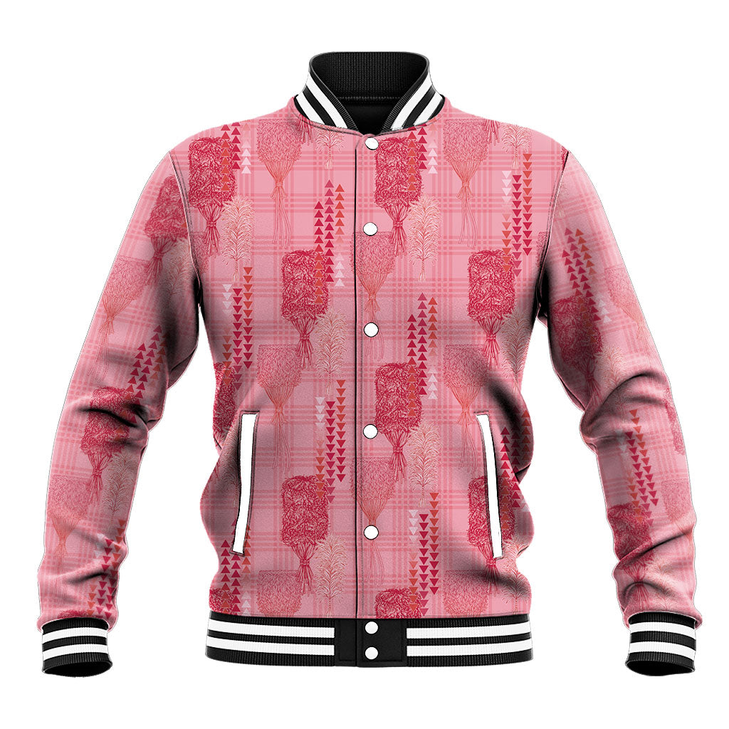 Aloha Hawaii Vintage Kahili Pa'a Lima Baseball Jacket Palaka Print Berry Pink