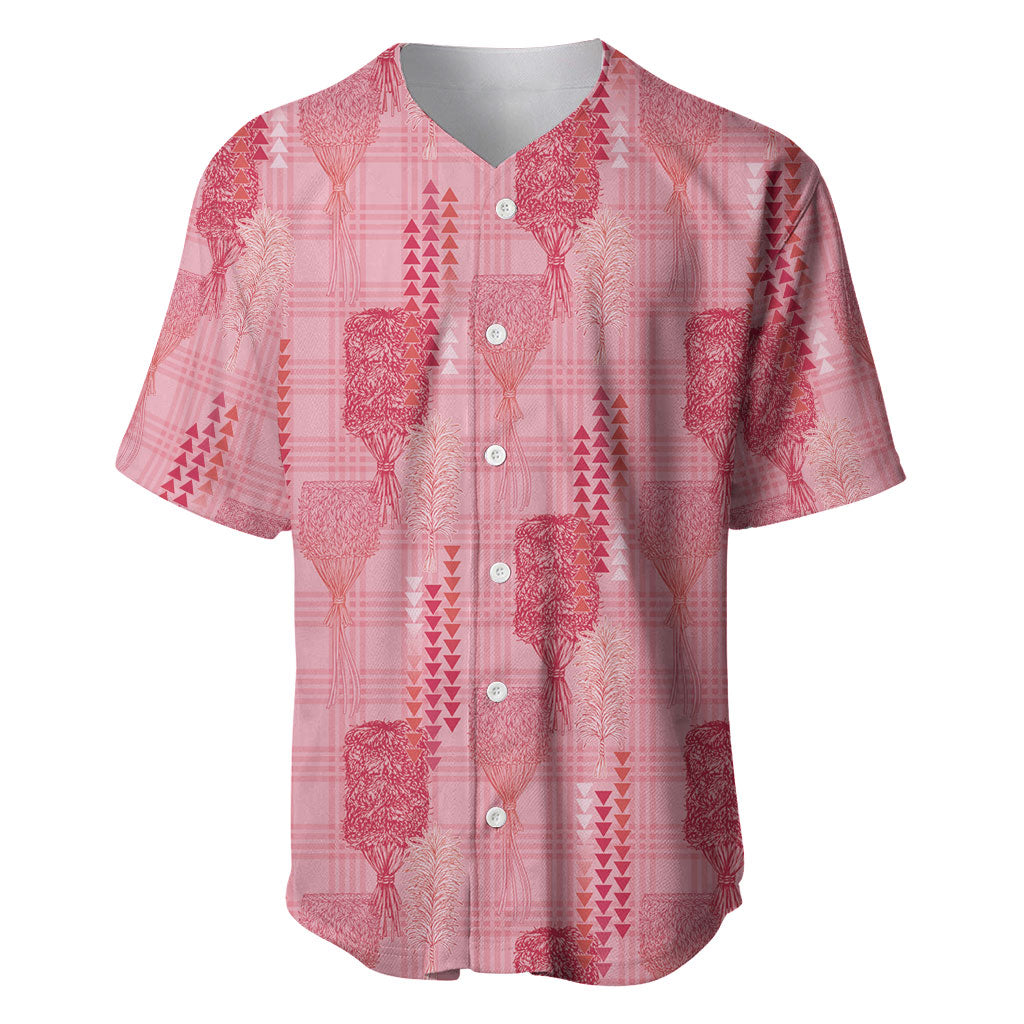 Aloha Hawaii Vintage Kahili Pa'a Lima Baseball Jersey Palaka Print Berry Pink