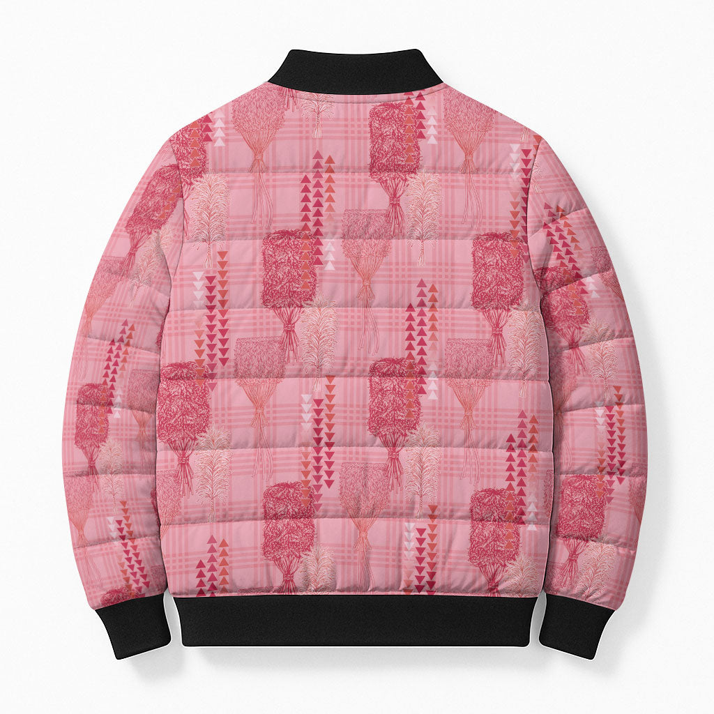 Aloha Hawaii Vintage Kahili Pa'a Lima Bomber Puffer Jacket Palaka Print Berry Pink