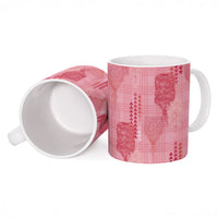 Aloha Hawaii Vintage Kahili Pa'a Lima Ceramic Mug Palaka Print Berry Pink