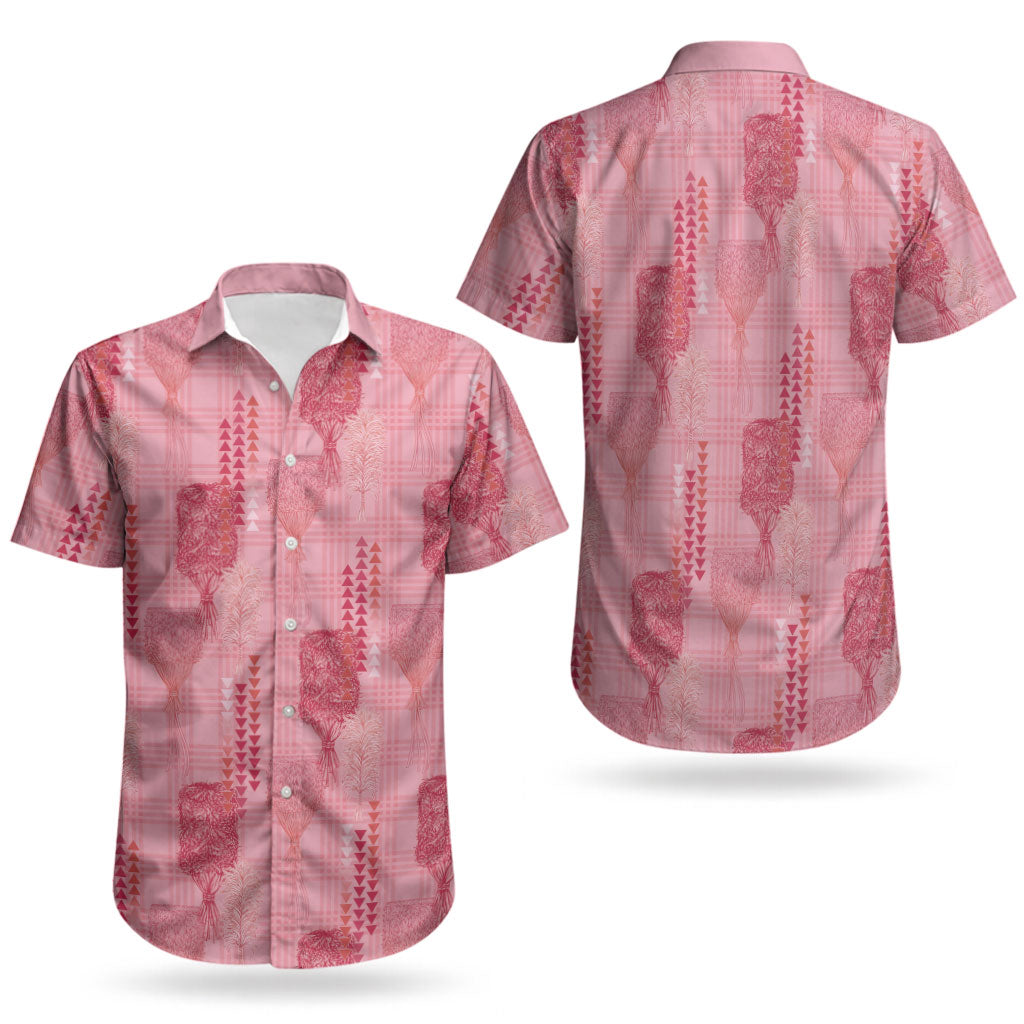 Aloha Hawaii Vintage Kahili Pa'a Lima Couples Matching Puletasi and Hawaiian Shirt Palaka Print Berry Pink