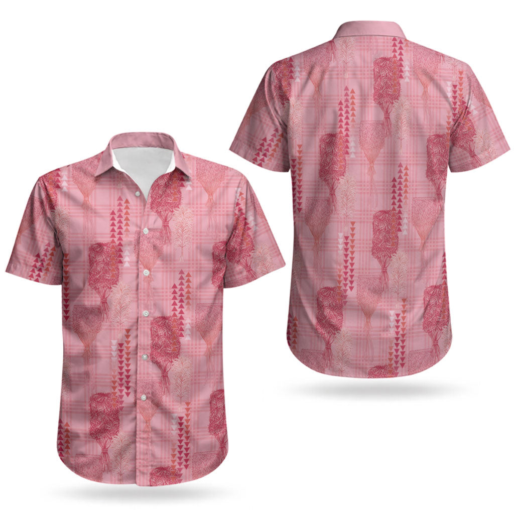 Aloha Hawaii Vintage Kahili Pa'a Lima Couples Matching Short Sleeve Bodycon Dress and Hawaiian Shirt Palaka Print Berry Pink