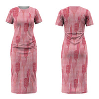 Aloha Hawaii Vintage Kahili Pa'a Lima Couples Matching Short Sleeve Bodycon Dress and Hawaiian Shirt Palaka Print Berry Pink