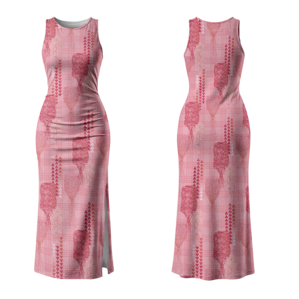 Aloha Hawaii Vintage Kahili Pa'a Lima Couples Matching Tank Maxi Dress and Long Sleeve Button Shirt Palaka Print Berry Pink