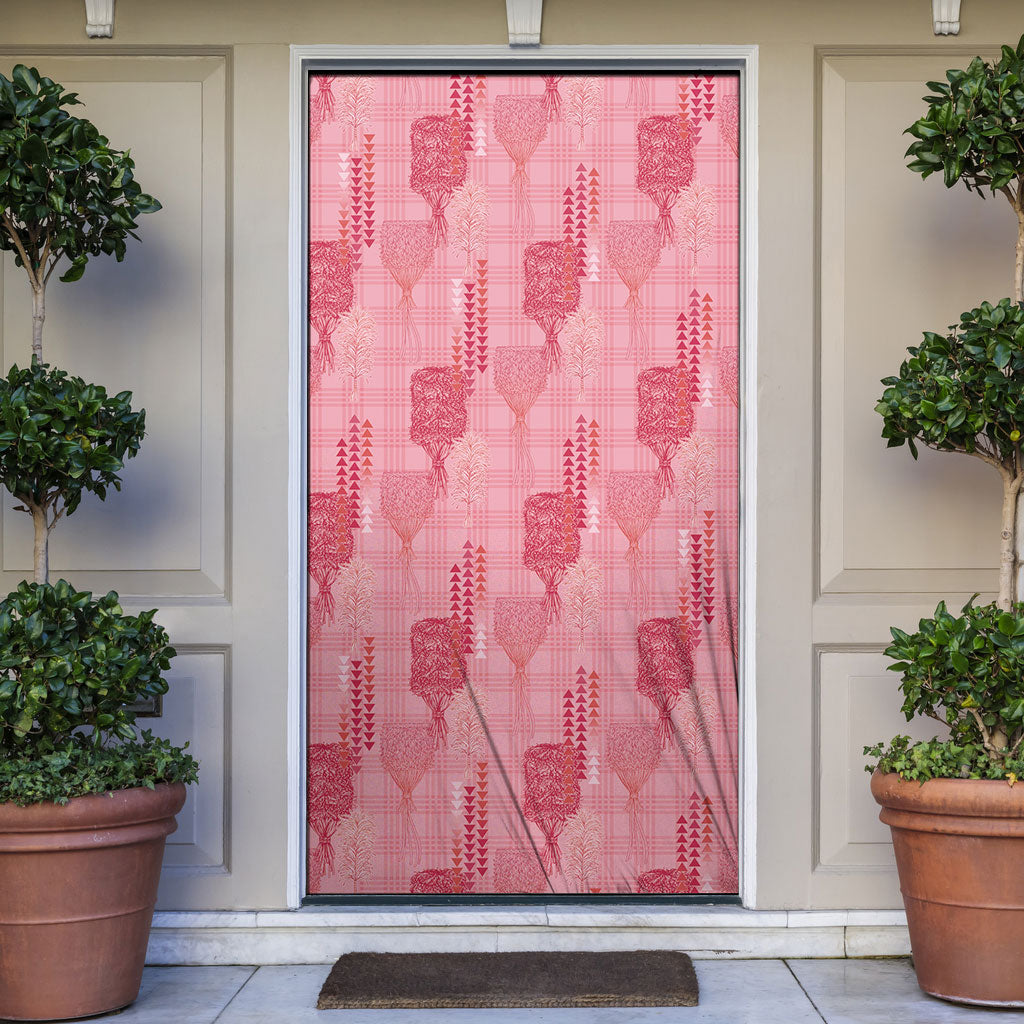 Aloha Hawaii Vintage Kahili Pa'a Lima Door Cover Palaka Print Berry Pink LT7 Pink - Polynesian Pride
