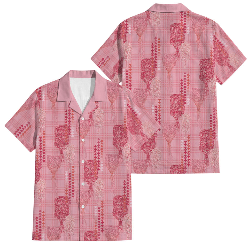 Aloha Hawaii Vintage Kahili Pa'a Lima Family Matching Mermaid Dress and Hawaiian Shirt Palaka Print Berry Pink