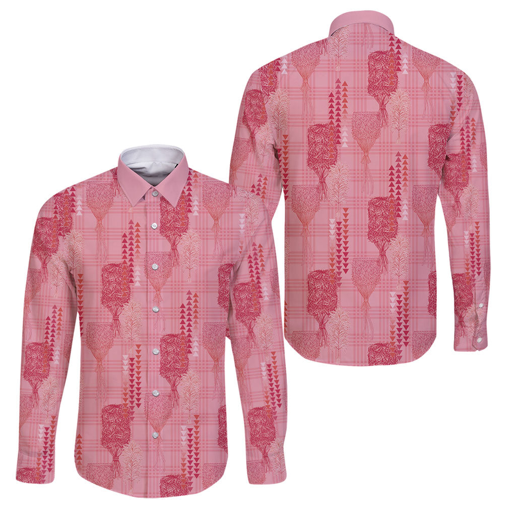 Aloha Hawaii Vintage Kahili Pa'a Lima Family Matching Off The Shoulder Long Sleeve Dress and Hawaiian Shirt Palaka Print Berry Pink