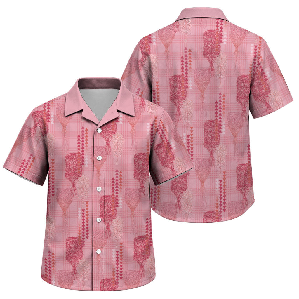 Aloha Hawaii Vintage Kahili Pa'a Lima Family Matching Puletasi and Hawaiian Shirt Palaka Print Berry Pink