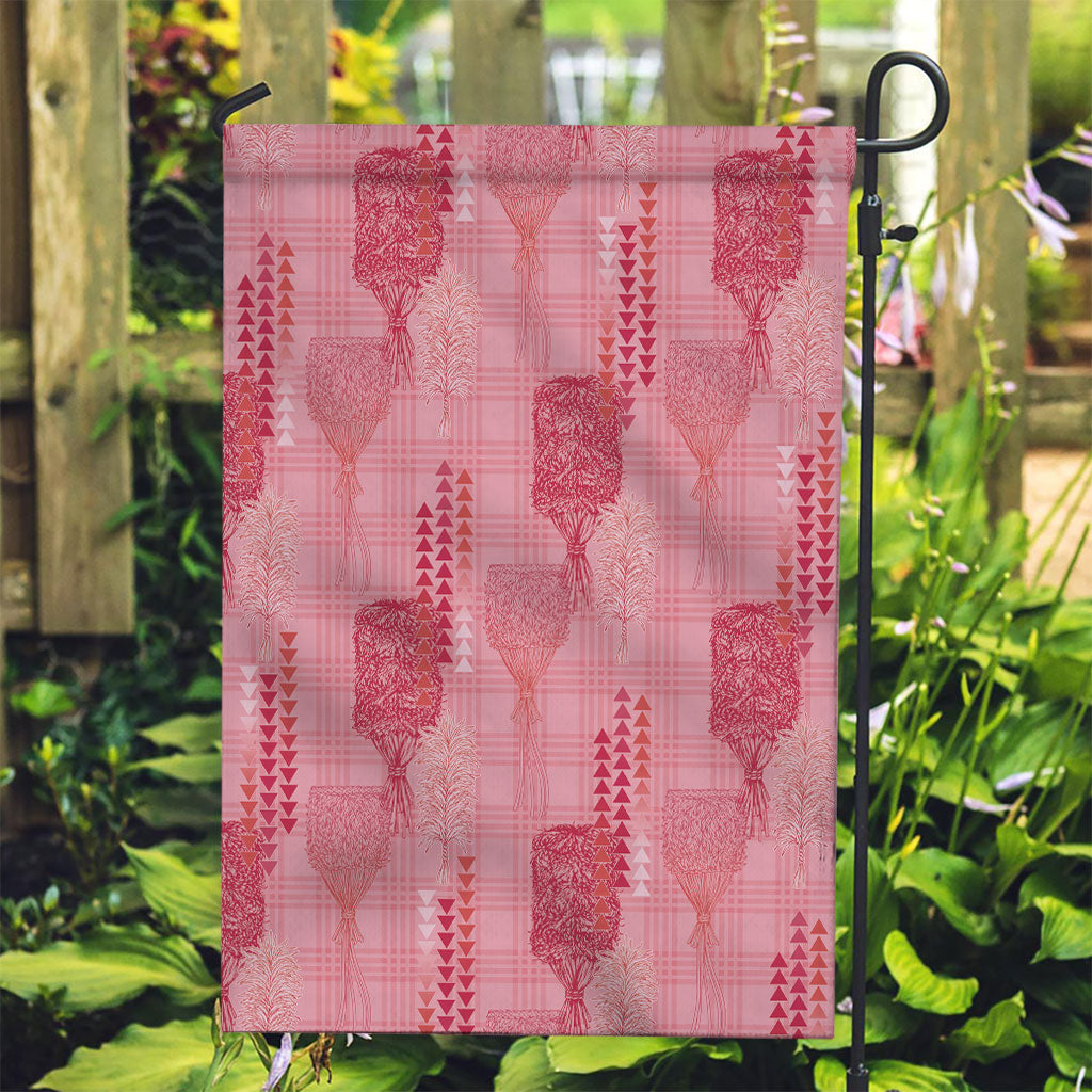 Aloha Hawaii Vintage Kahili Pa'a Lima Garden Flag Palaka Print Berry Pink