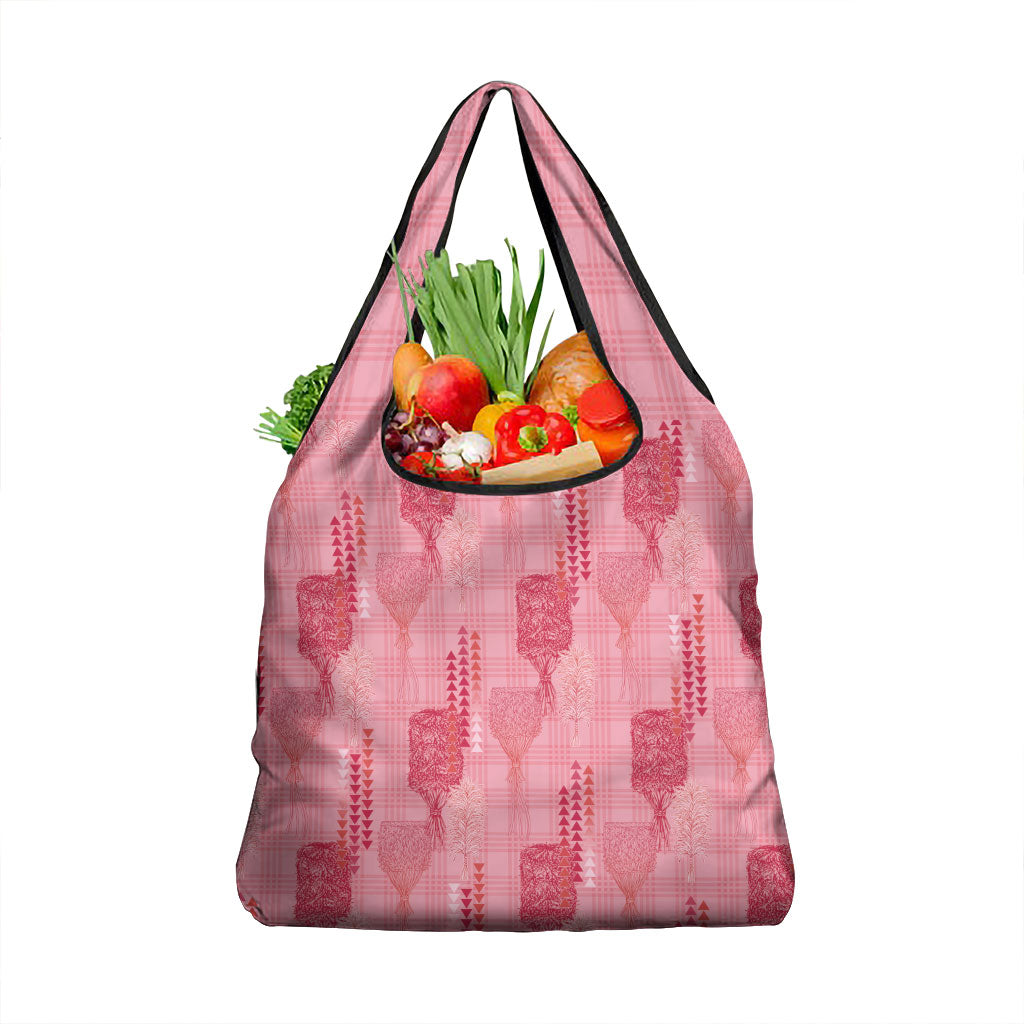 Aloha Hawaii Vintage Kahili Pa'a Lima Grocery Bag Palaka Print Berry Pink