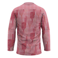 Aloha Hawaii Vintage Kahili Pa'a Lima Hockey Jersey Palaka Print Berry Pink