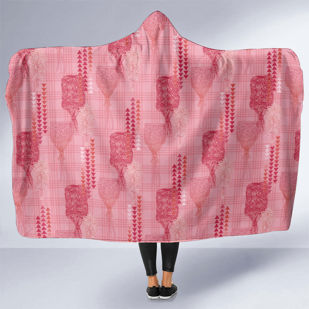 Aloha Hawaii Vintage Kahili Pa'a Lima Hooded Blanket Palaka Print Berry Pink