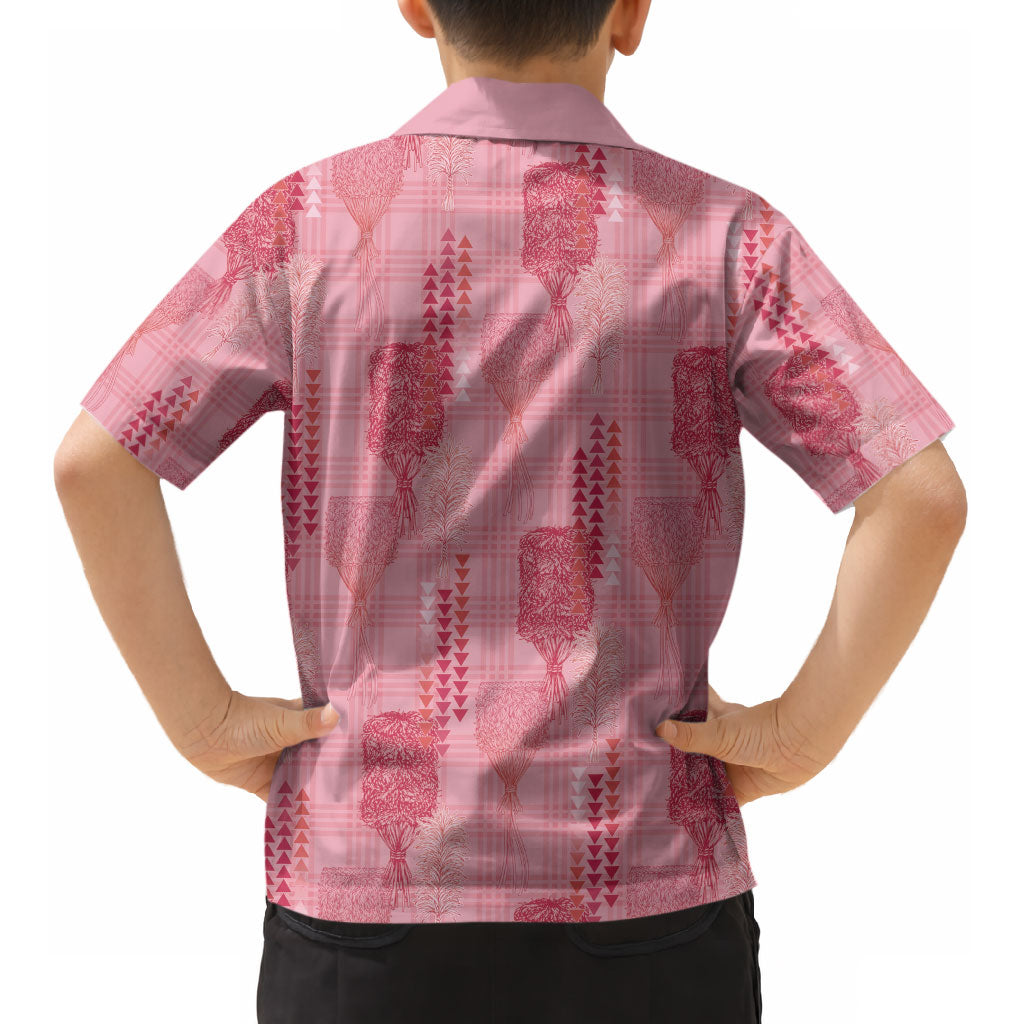 Aloha Hawaii Vintage Kahili Pa'a Lima Kid Hawaiian Shirt Palaka Print Berry Pink