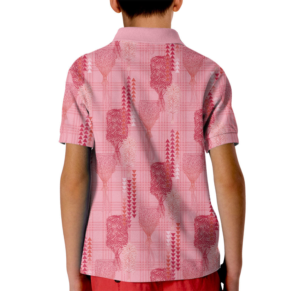 Aloha Hawaii Vintage Kahili Pa'a Lima Kid Polo Shirt Palaka Print Berry Pink