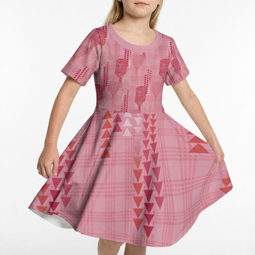 Aloha Hawaii Vintage Kahili Pa'a Lima Kid Short Sleeve Dress Palaka Print Berry Pink