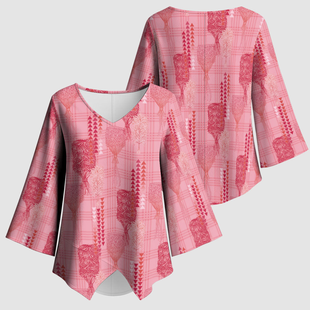 Aloha Hawaii Vintage Kahili Pa'a Lima Kimono Sleeve Blouse Palaka Print Berry Pink