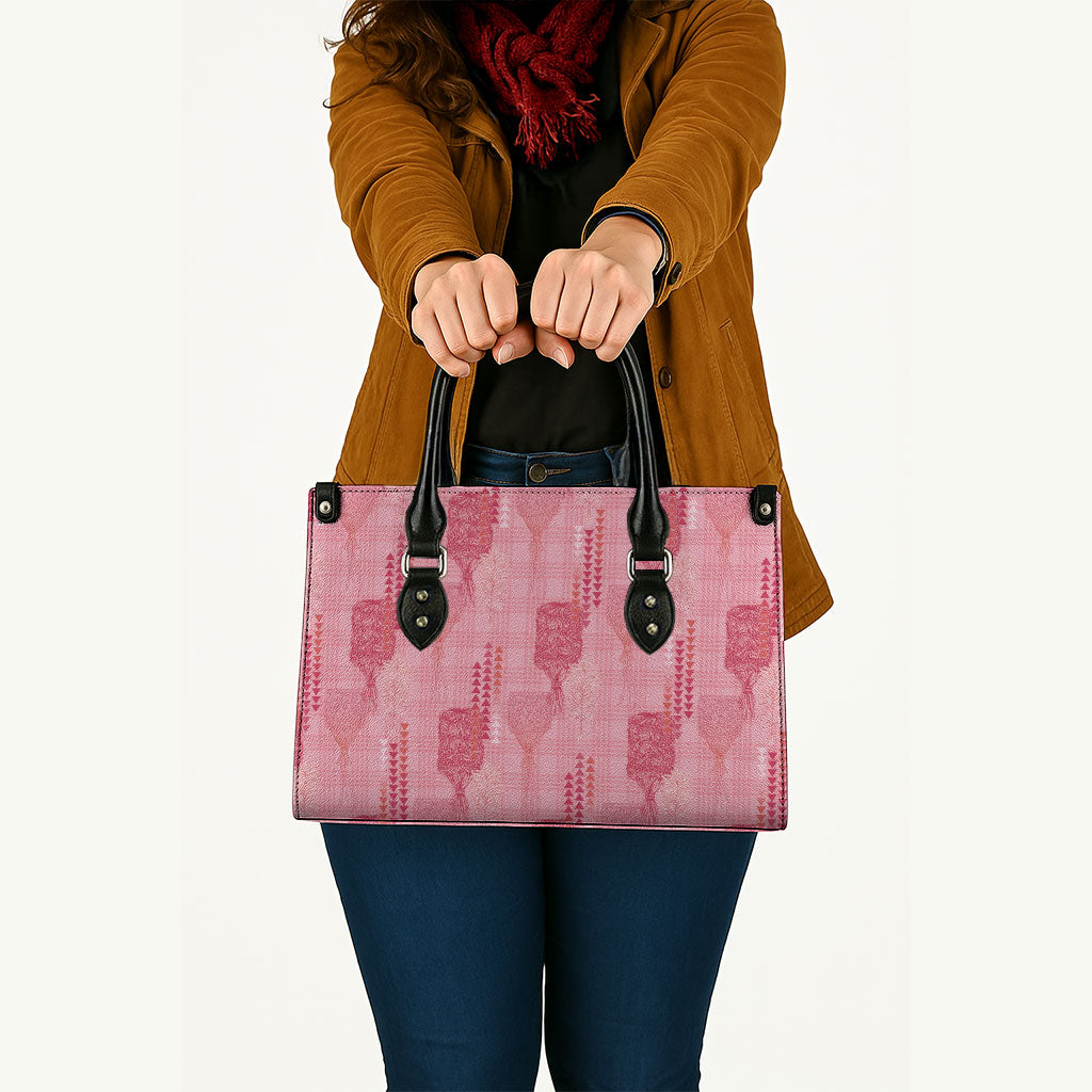 Aloha Hawaii Vintage Kahili Pa'a Lima Leather Bag Palaka Print Berry Pink