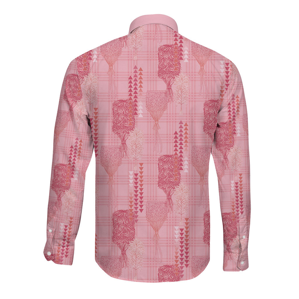 Aloha Hawaii Vintage Kahili Pa'a Lima Long Sleeve Button Shirt Palaka Print Berry Pink