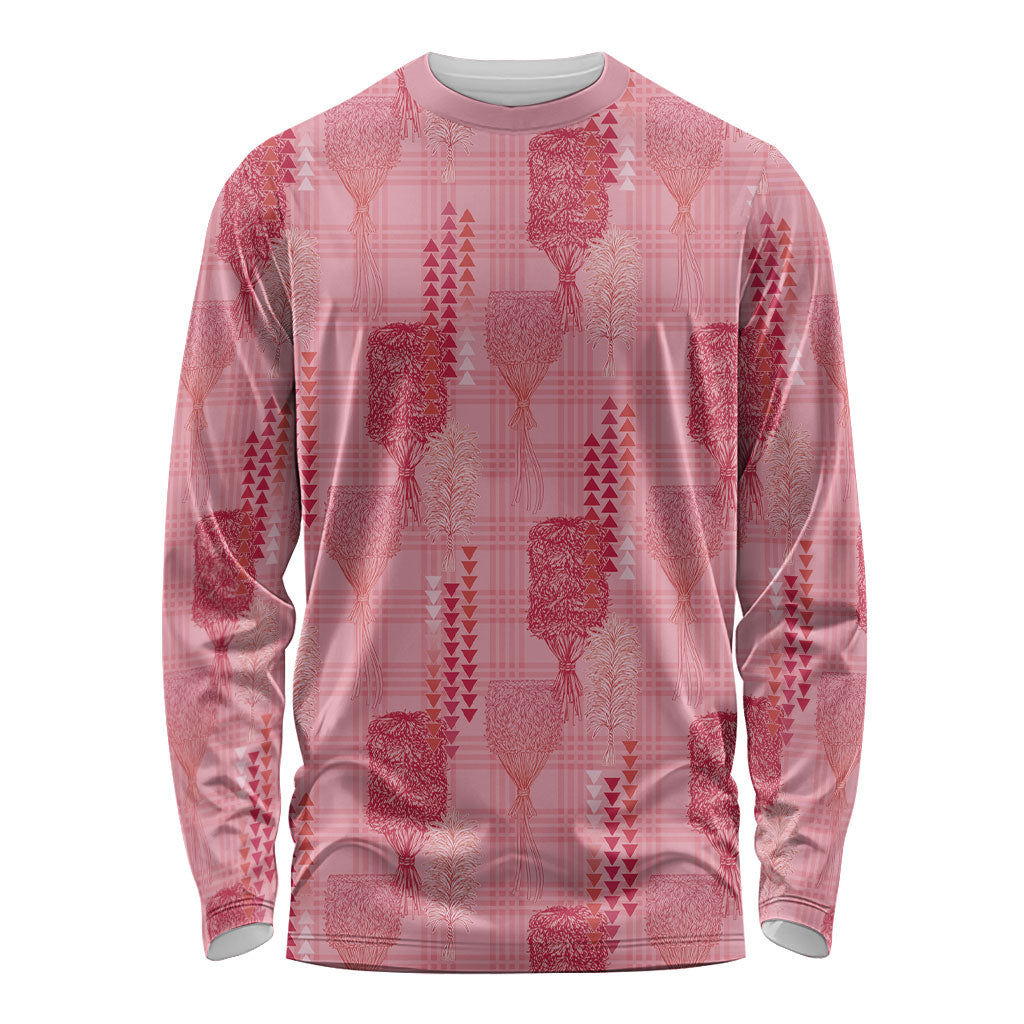 Aloha Hawaii Vintage Kahili Pa'a Lima Long Sleeve Shirt Palaka Print Berry Pink