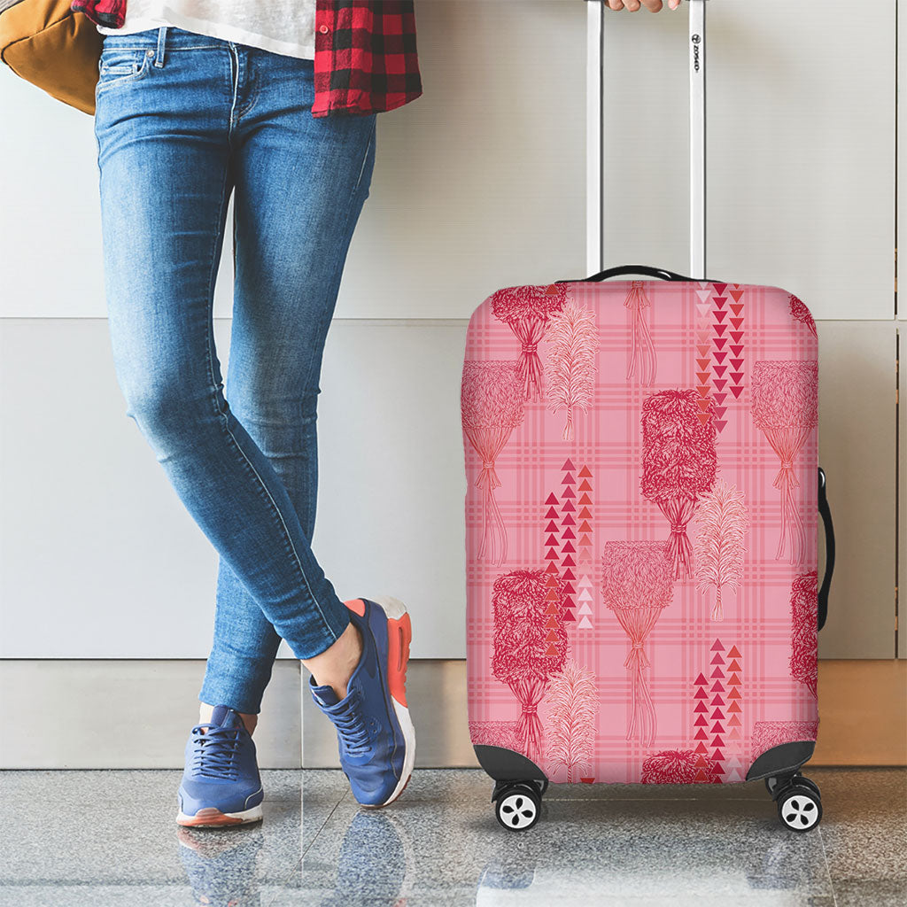 Aloha Hawaii Vintage Kahili Pa'a Lima Luggage Cover Palaka Print Berry Pink