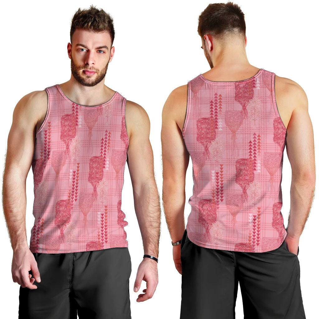 Aloha Hawaii Vintage Kahili Pa'a Lima Men Tank Top Palaka Print Berry Pink
