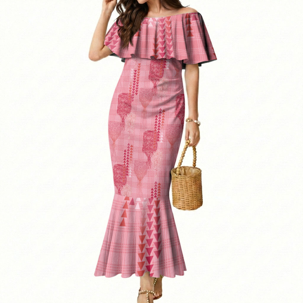 Aloha Hawaii Vintage Kahili Pa'a Lima Mermaid Dress Palaka Print Berry Pink LT7 Women Pink - Polynesian Pride