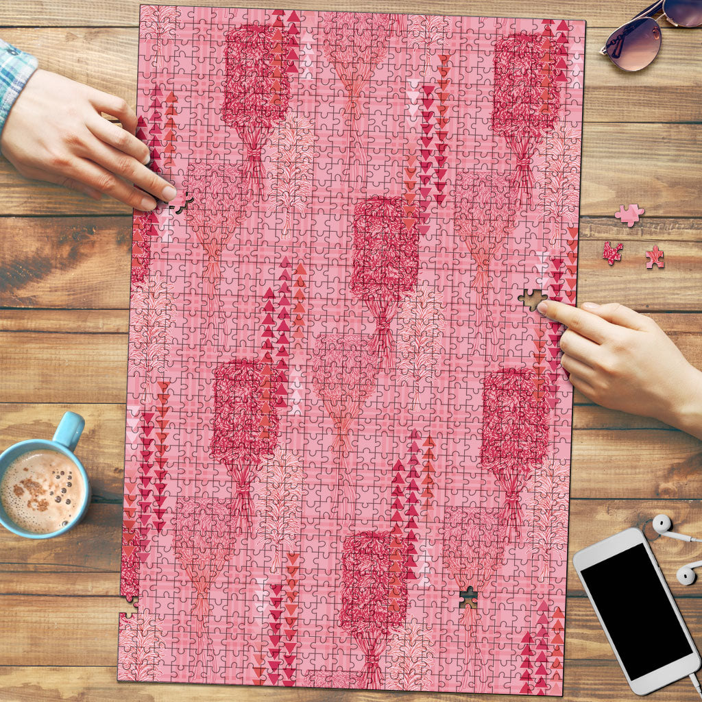 Aloha Hawaii Vintage Kahili Pa'a Lima Puzzle Palaka Print Berry Pink LT7 Pink - Polynesian Pride