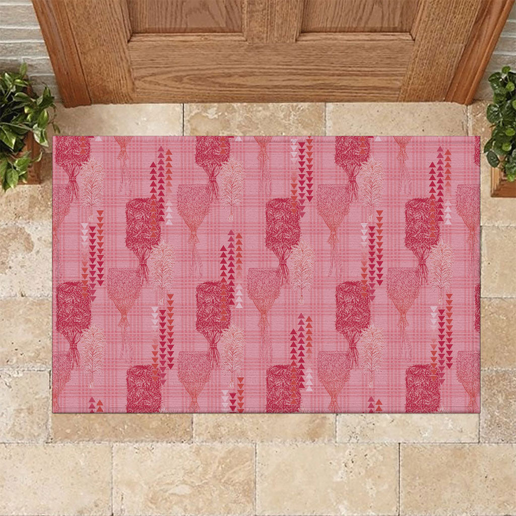 Aloha Hawaii Vintage Kahili Pa'a Lima Rubber Doormat Palaka Print Berry Pink LT7 Pink - Polynesian Pride