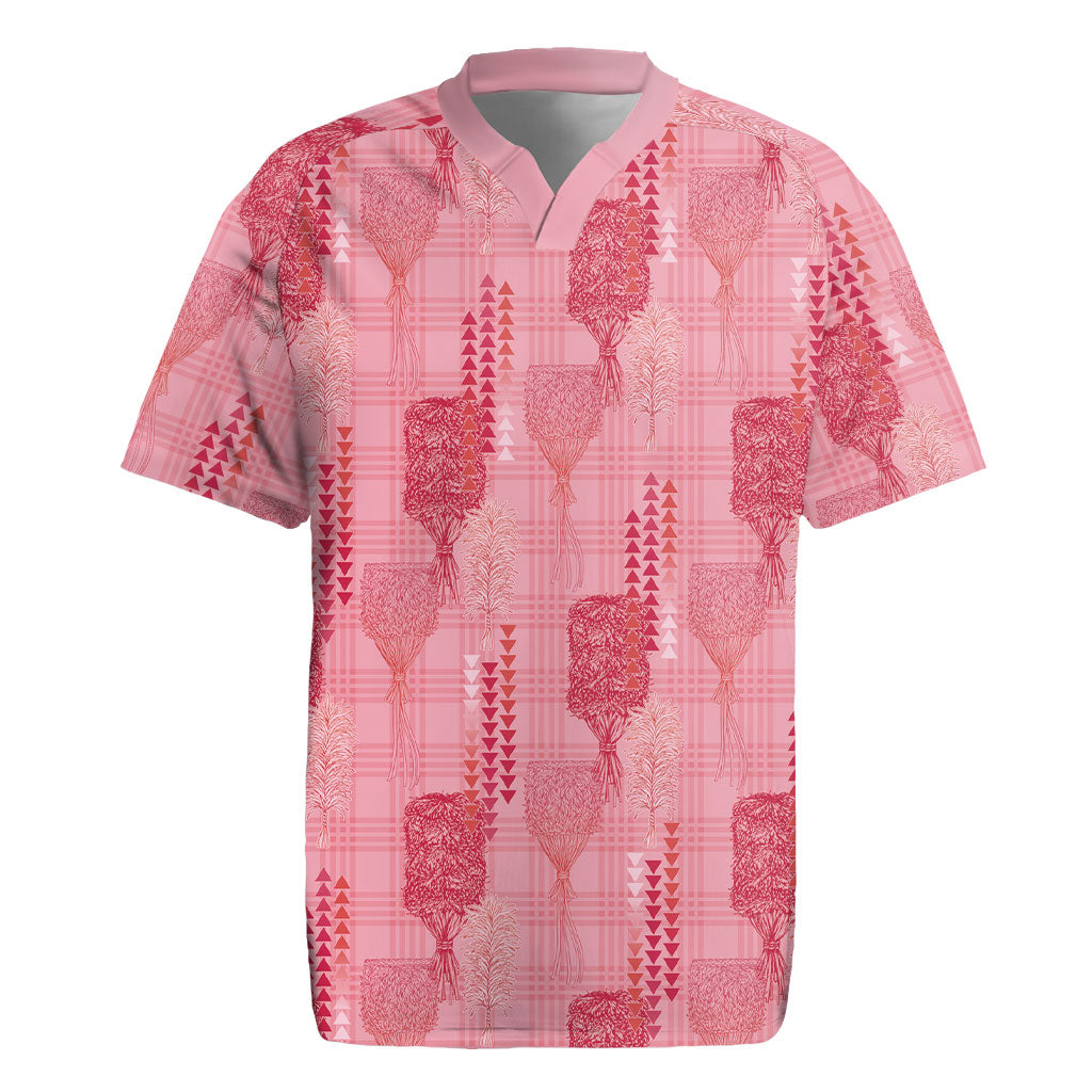Aloha Hawaii Vintage Kahili Pa'a Lima Rugby Jersey Palaka Print Berry Pink LT7 Pink - Polynesian Pride