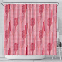Aloha Hawaii Vintage Kahili Pa'a Lima Shower Curtain Palaka Print Berry Pink