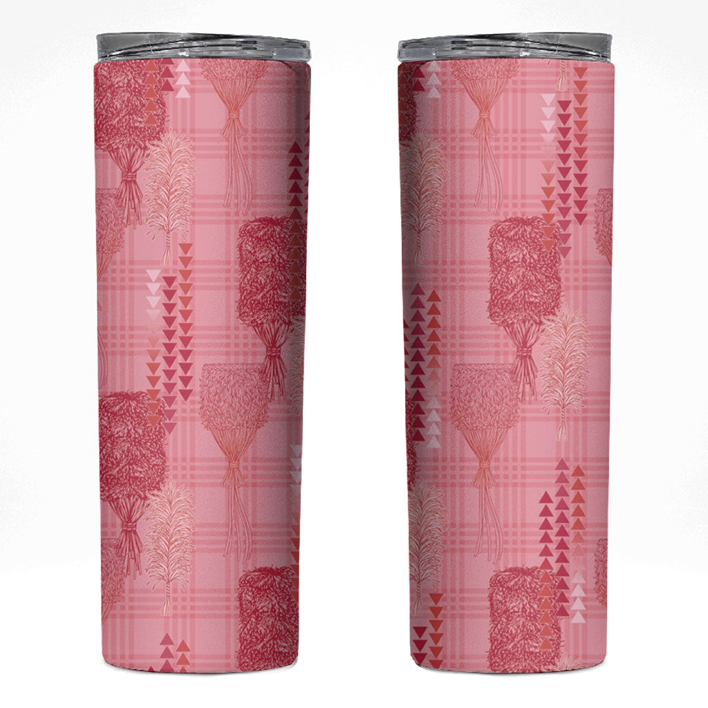 Aloha Hawaii Vintage Kahili Pa'a Lima Skinny Tumbler Palaka Print Berry Pink
