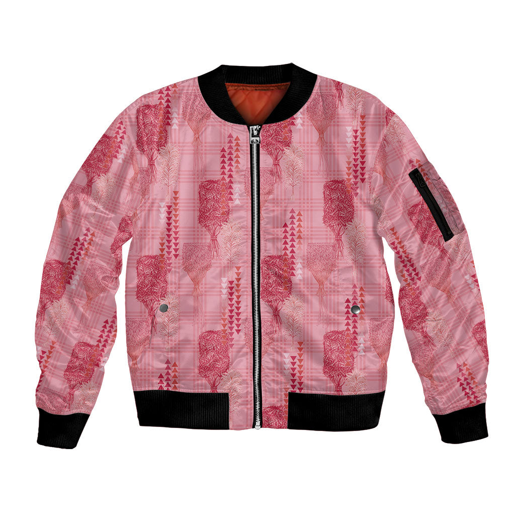 Aloha Hawaii Vintage Kahili Pa'a Lima Sleeve Zip Bomber Jacket Palaka Print Berry Pink