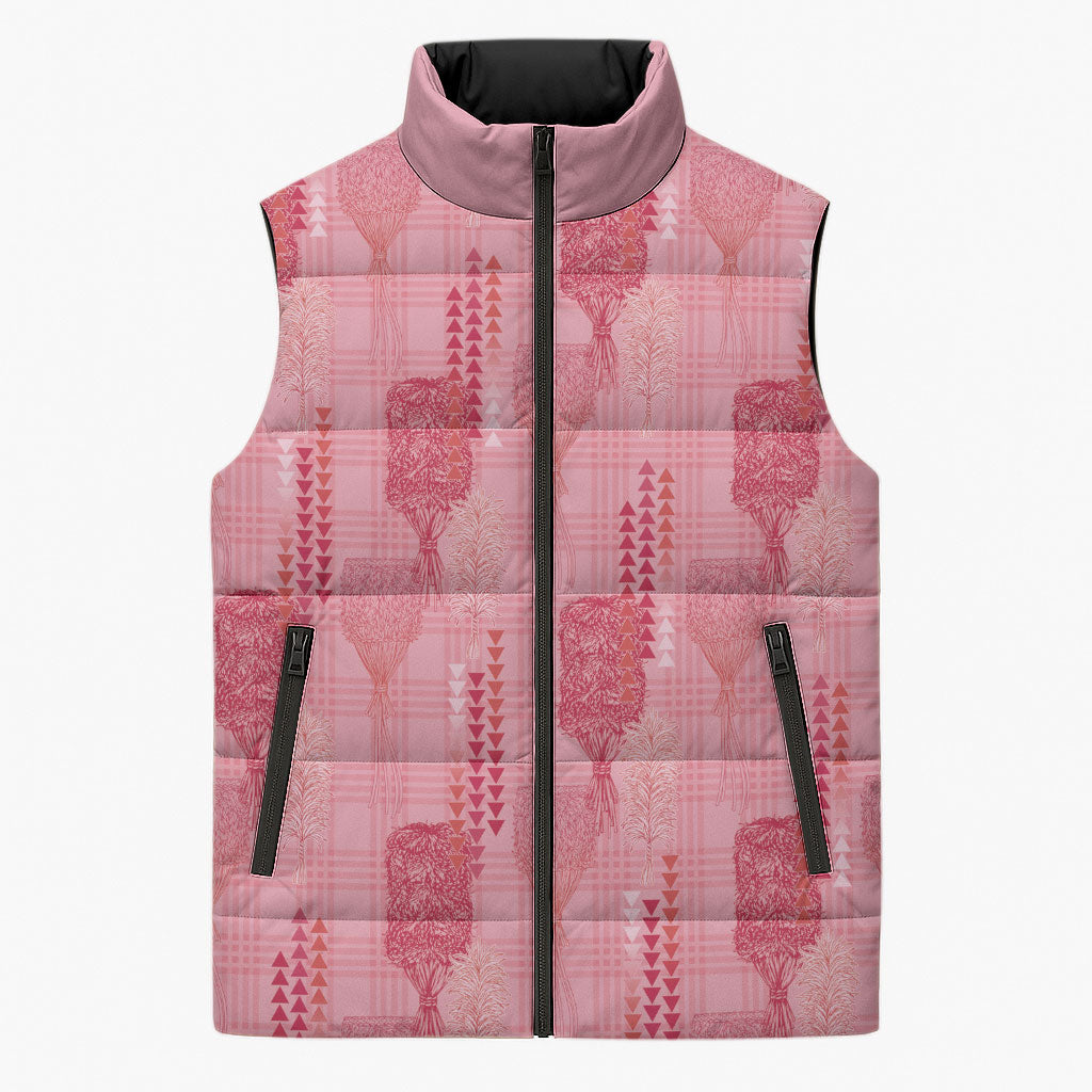 Aloha Hawaii Vintage Kahili Pa'a Lima Sleeveless Puffer Jacket Palaka Print Berry Pink