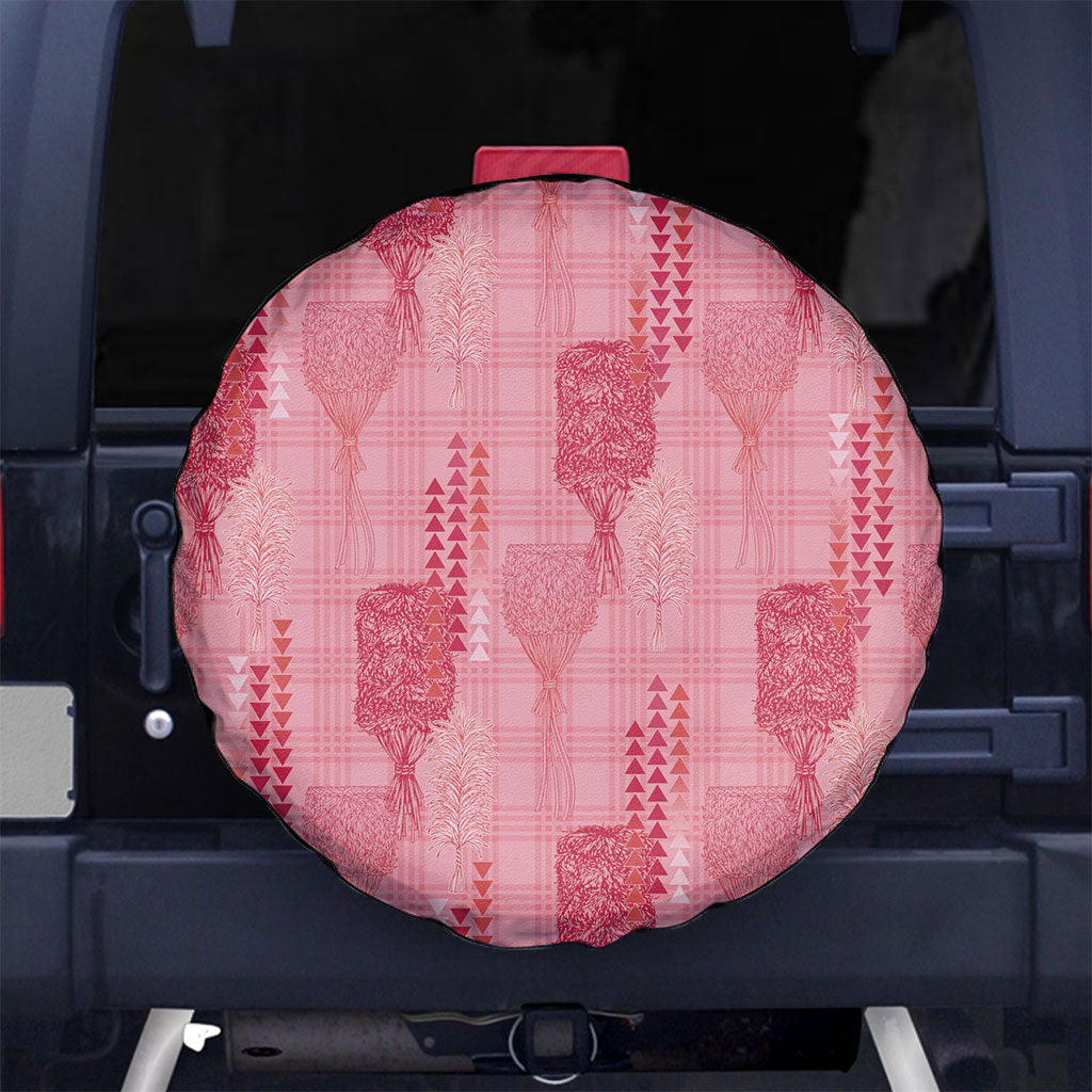 Aloha Hawaii Vintage Kahili Pa'a Lima Spare Tire Cover Palaka Print Berry Pink