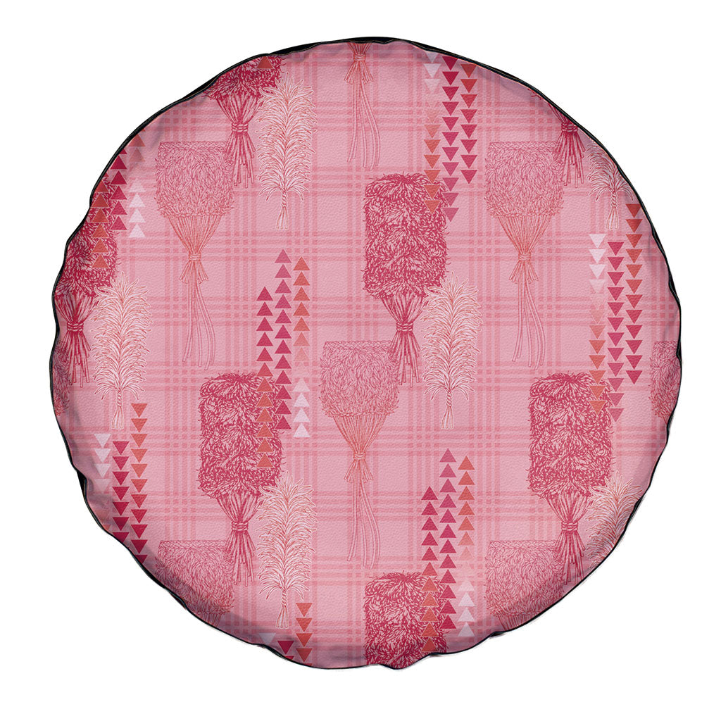 Aloha Hawaii Vintage Kahili Pa'a Lima Spare Tire Cover Palaka Print Berry Pink