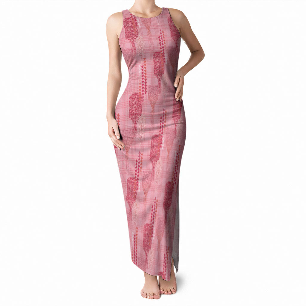 Aloha Hawaii Vintage Kahili Pa'a Lima Tank Maxi Dress Palaka Print Berry Pink