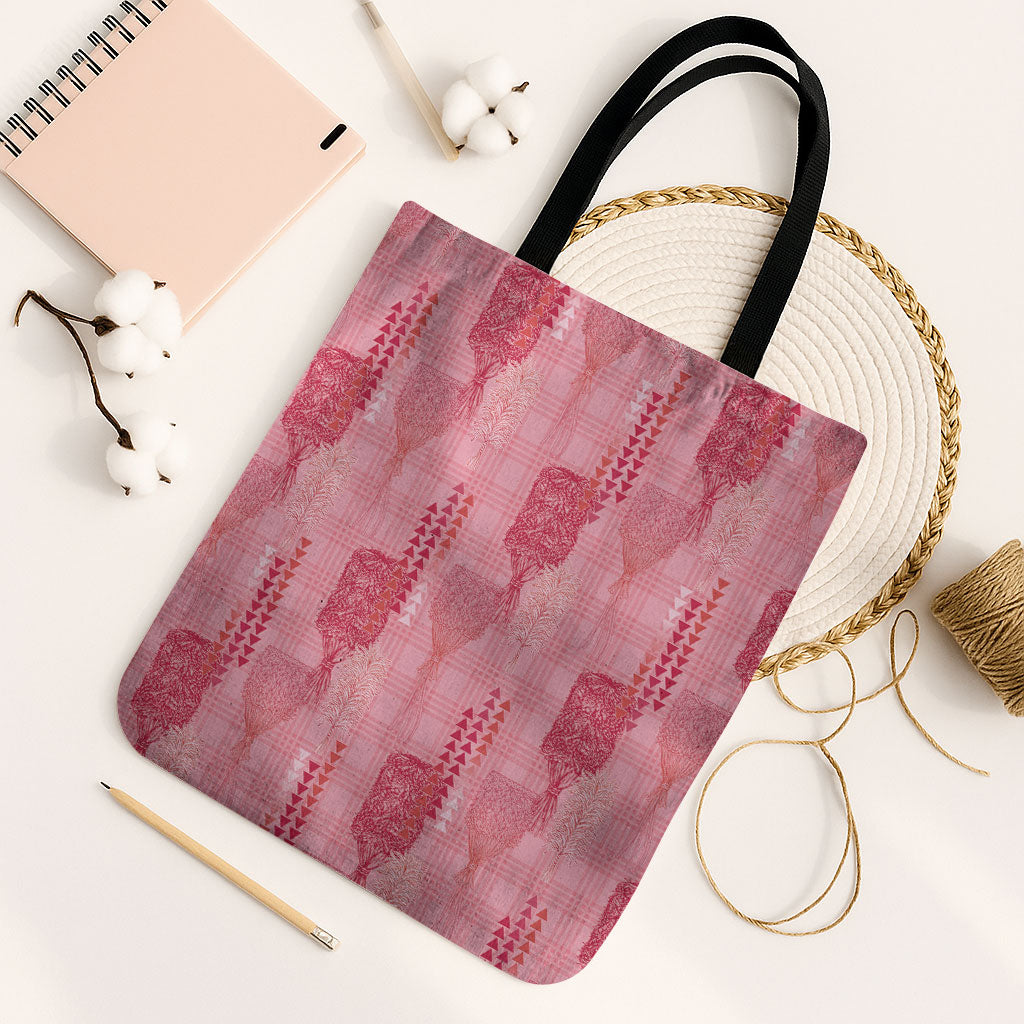 Aloha Hawaii Vintage Kahili Pa'a Lima Tote Bag Palaka Print Berry Pink
