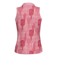 Aloha Hawaii Vintage Kahili Pa'a Lima Women Sleeveless Polo Shirt Palaka Print Berry Pink